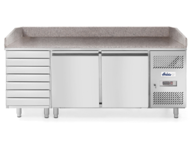 Stół chłodniczy do pizzy z blatem granitowym | 2-drzwiowy z 7 szufladami