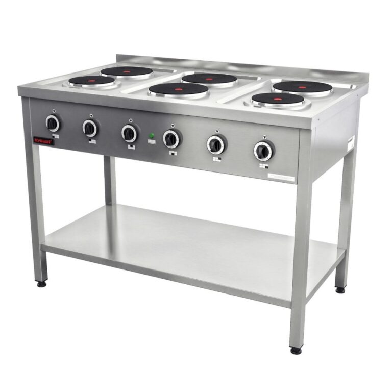 Kuchnia elektryczna 6-płytowa okrągła na podstawie otwartej 4×2.6 kW + 2×2.0 kW | Compact 700