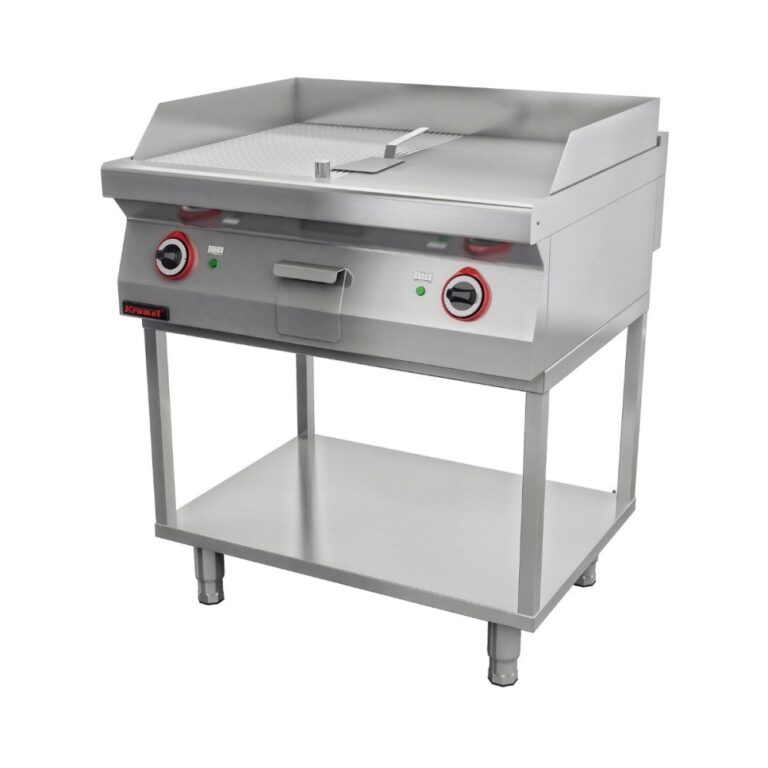 Płyta grillowa elektryczna na podstawie szkieletowej 1/2 gładka + 1/2 ryflowana chromowana 800 mm | Linia 700