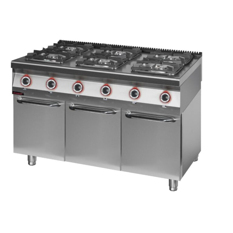 Kuchnia gazowa 6-palnikowa na podstawie szafkowej zamkniętej 2 x 4.5kW + 2 x 7.5kW + 2 x 9.0 kW | Linia 900